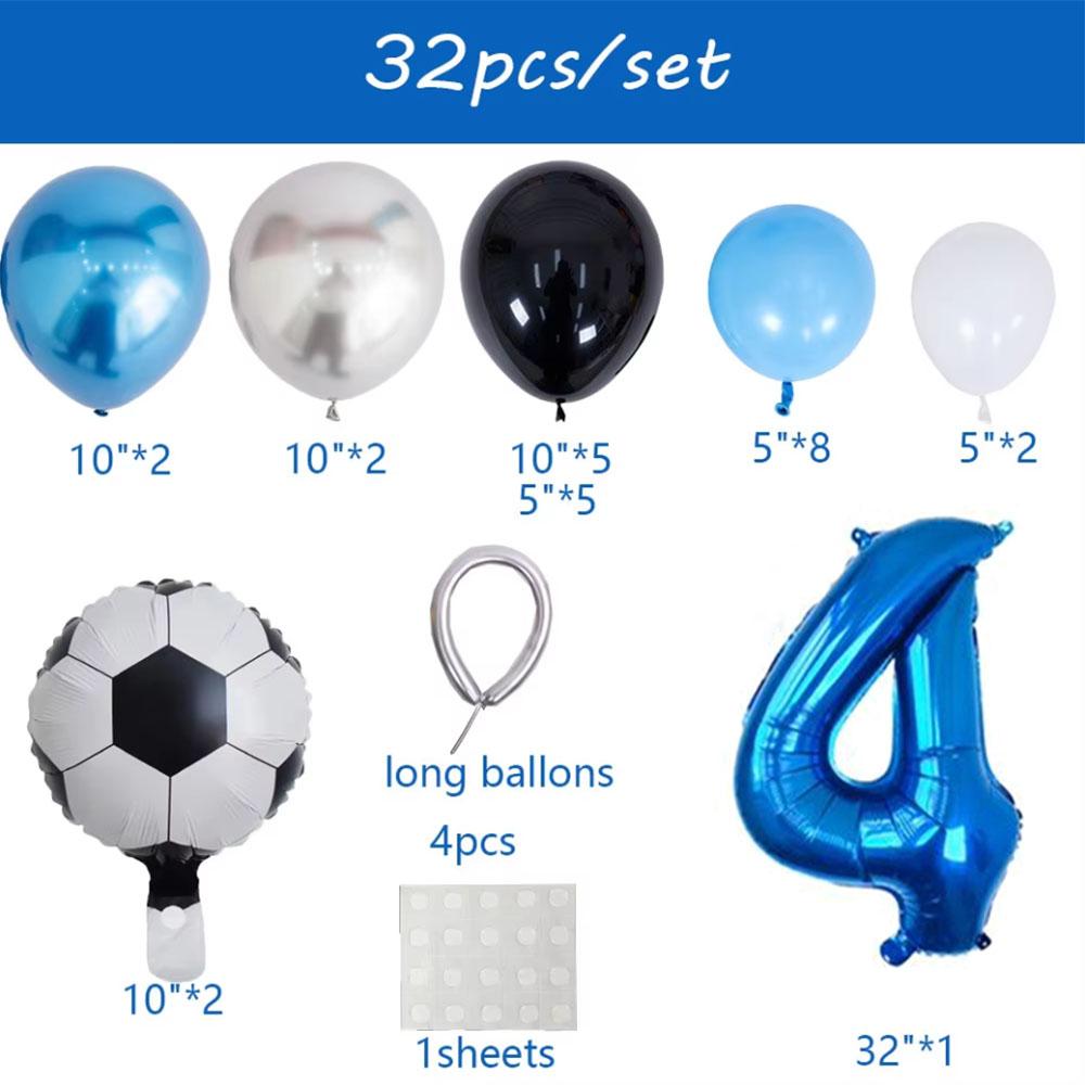 32pcs Football Balloons Set 30inch Blue 0-9 Number Football Foil Balloon Round Soccer Globos For Baby Shower Boys Birthday Party