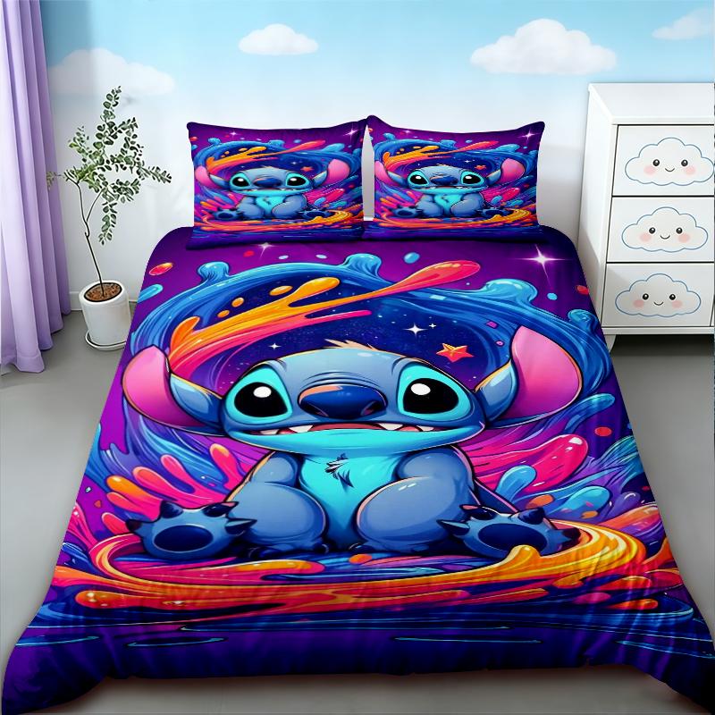 Stitch Angel 3pcs Duvet Cover Cartoon Quilt Cover Bedding Set Queen King Full Size for Children Teens Bedroom Decor