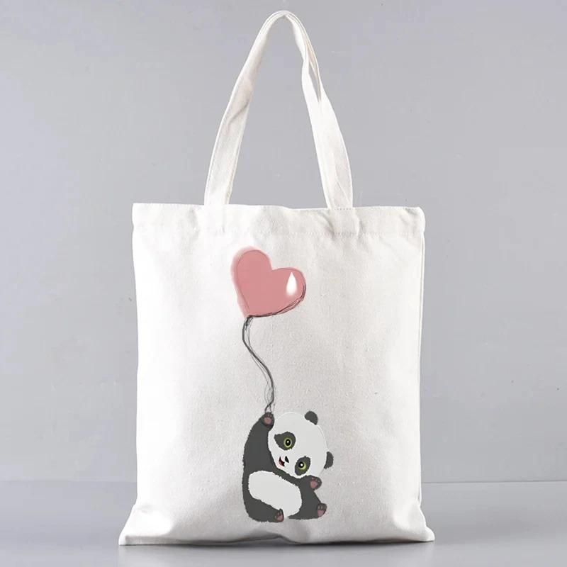 Cute Panda Canvas Shoulder Bag For Women Large Capacity Eco Friendly Tote For Travel And Shopping