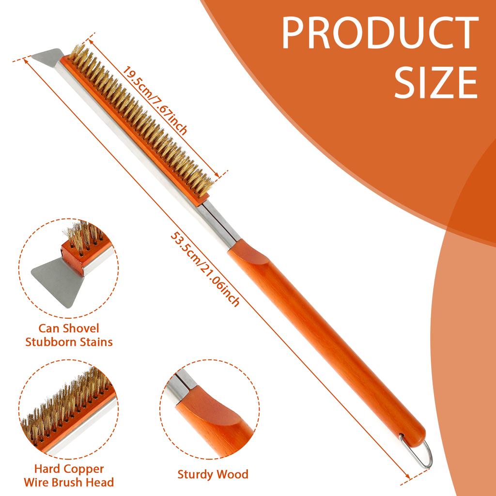 Щетка для чистки пиццы в духовке длиной 21 дюйм с длинной ручкой из нержавеющей стали, кухонная щетка для чистки пиццы и скребок, аксессуары для духовки