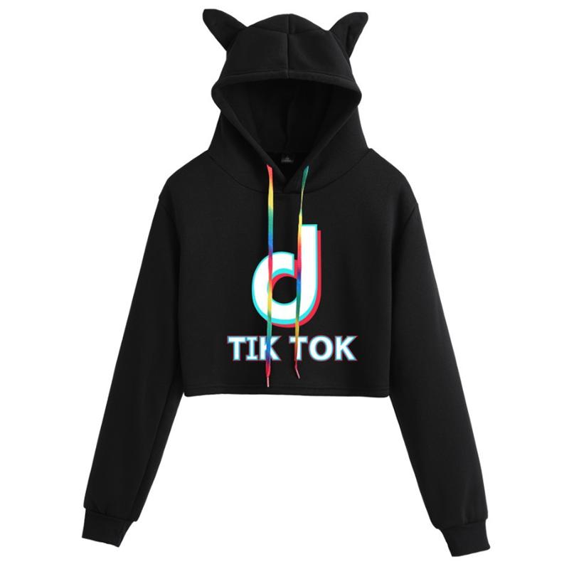 Ток Тик Женская Короткая Толстовка С Капюшоном Весна Осень Свитшот Джемпер Укороченные Топы