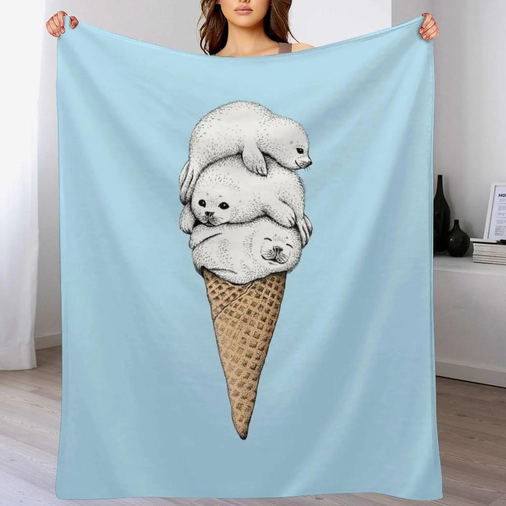 Seal Ice Cream Cone Throw Blanket Cozy Home Blanket Gift for Christmas Holiday