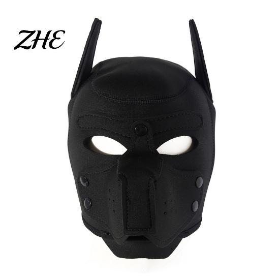 Realistic Dog Head Cover Full Mask for Adult Role Play, Soft Neoprene Animal Stretchy with Removable Mouth And Foldable Ears, Puppy Play Gear Costume