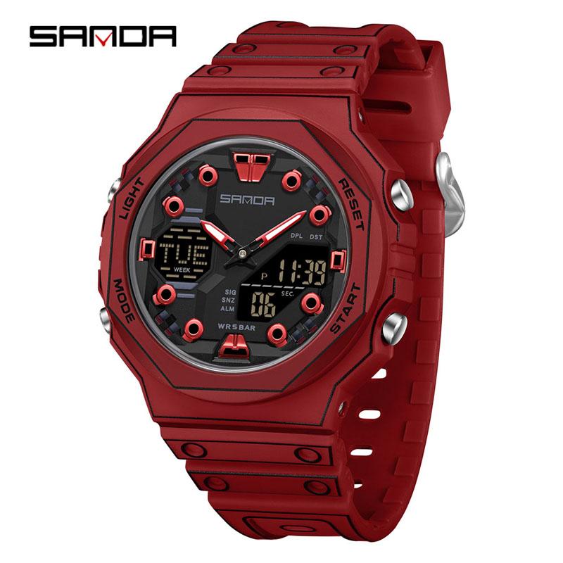 SANDA SD6507 Casual Electronic Watches for Man Stop Watch Calendar Luminous Outdoor Sports Digital Wristwatch