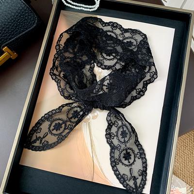 2025 New Ins Vintage White Lace Long Silk Scarf Women's Versatile Decorative Y2k Narrow Hair Belt Belt Premium Spice Girl Scarf