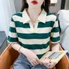 Женская полосатая футболка с длинным рукавом, из чистого хлопка, новая тонкая модель весна-осень 2025, с воротником поло, базовая, с темпераментным топом