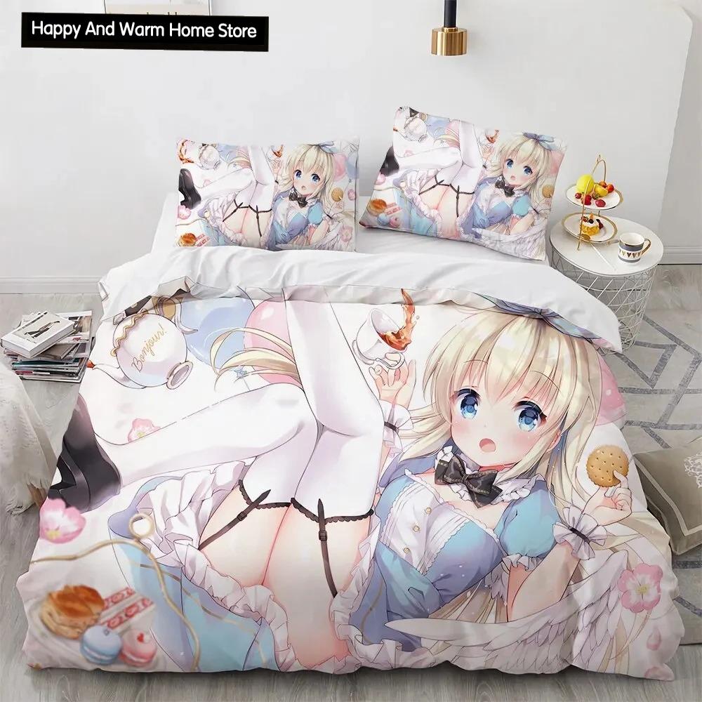 Комплект постельного белья Kawaii Anime sexy Girl, пододеяльник, одеяло, комплект постельного белья, наволочка, размер King Queen Twin для мальчиков и девочек для взрослых