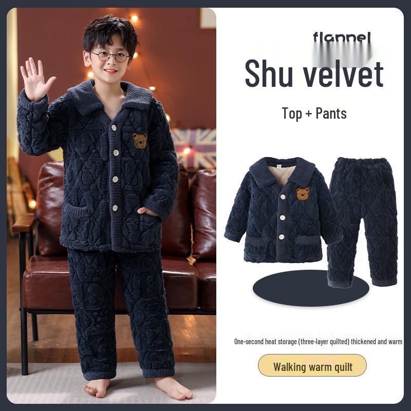 Зимний детский стеганый фланелевый пижамный комплект с флисовой подкладкой для мальчиков, девочек и малышей, семейный matching set