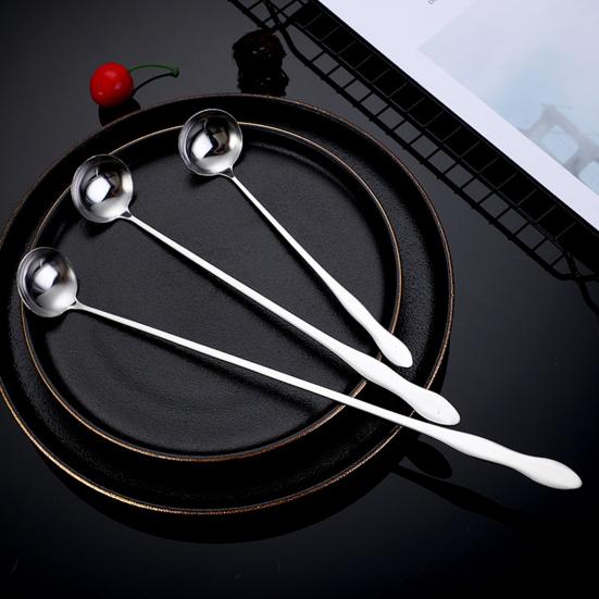 Ложка для перемешивания с длинной ручкой, пищевая удобная ручка, полированные столовые приборы из нержавеющей стали, мороженое, десерт