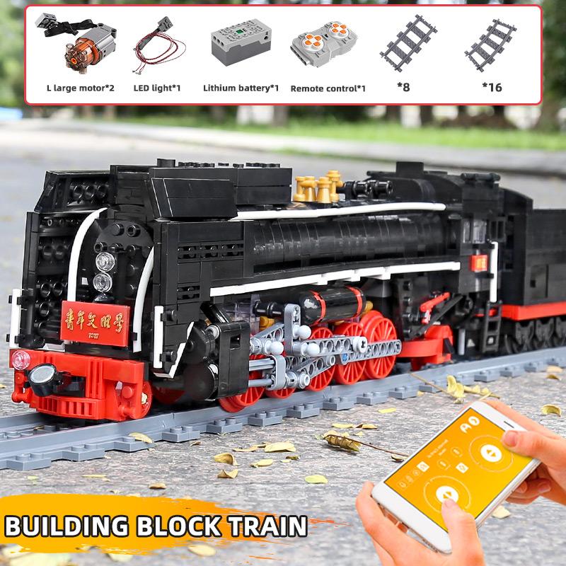MOULD KING MOC The QJ Steam Locomotives Remote Control Train Building Blocks Bricks Kids Educational DIY Toys Christmas Gifts