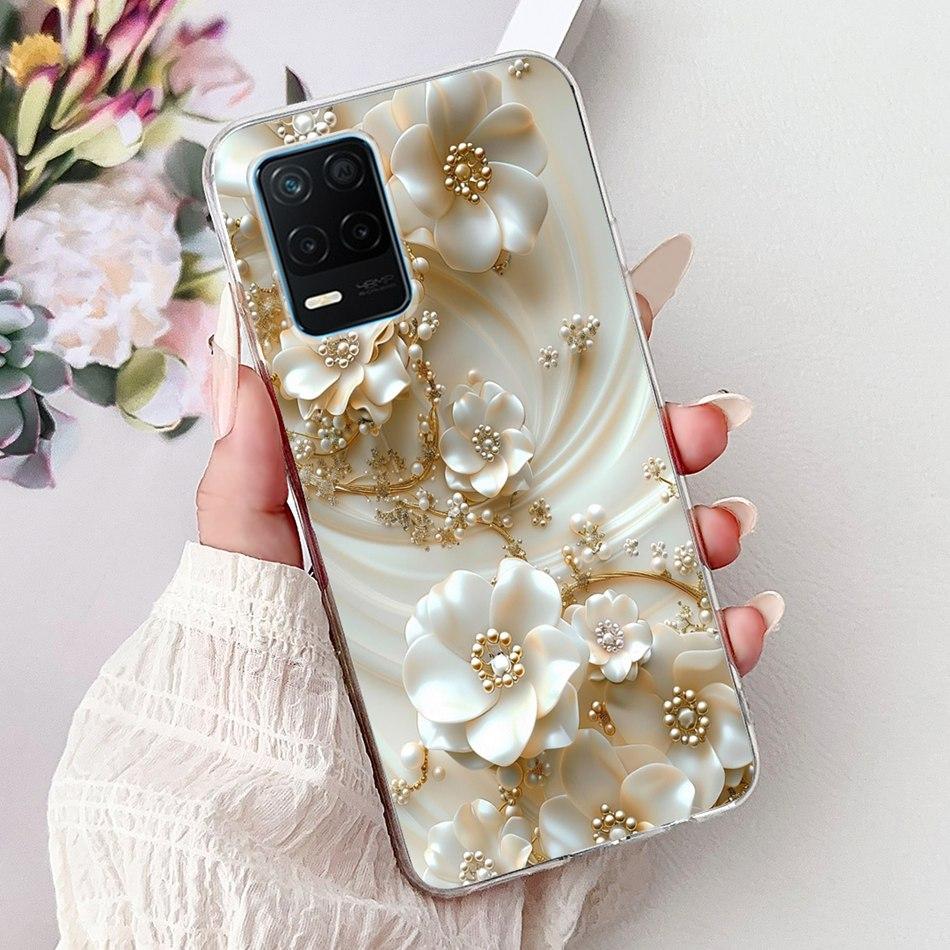 Чехол для телефона Realme 8 5G RMX3241 Realme8 5G Элегантный Цветочный Кот Печать Мягкий Силикон Прозрачный ТПУ Чехлы