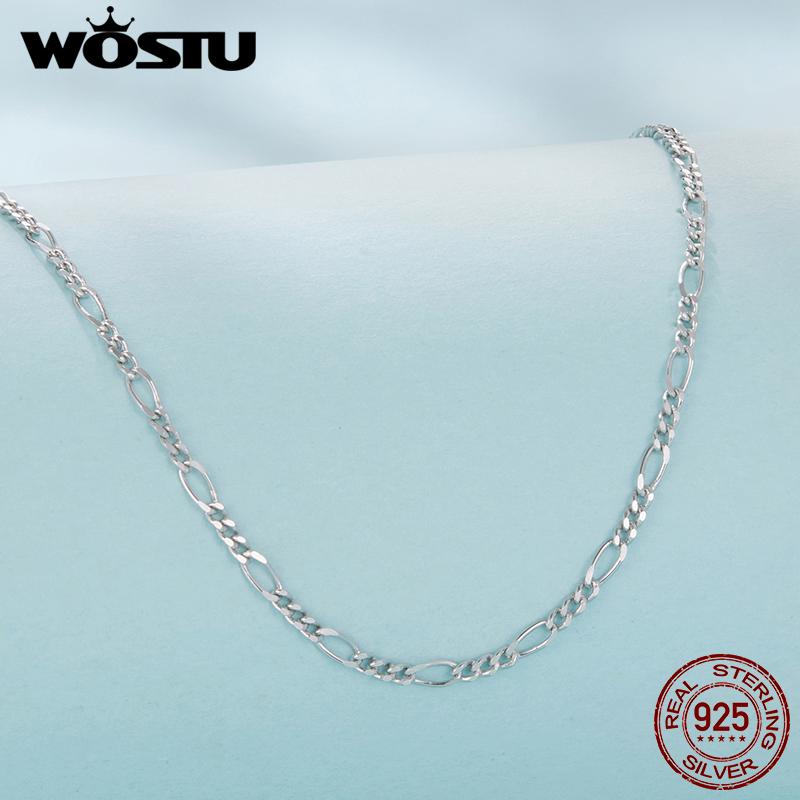 WOSTU Настоящая цепочка-колье из стерлингового серебра 925 пробы со звеньями Фигаро для женщин и девушек s925 Серебряная тонкая прочная цепочка-ожерелье Базовые звенья