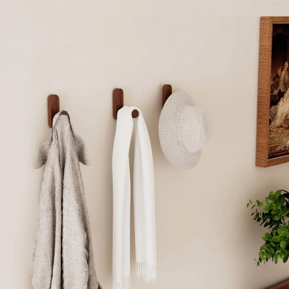 No-drill Wood Wall Hooks Self Adhesive Key Holder Multi-Purpose Mounted Hooks Home Storage Use