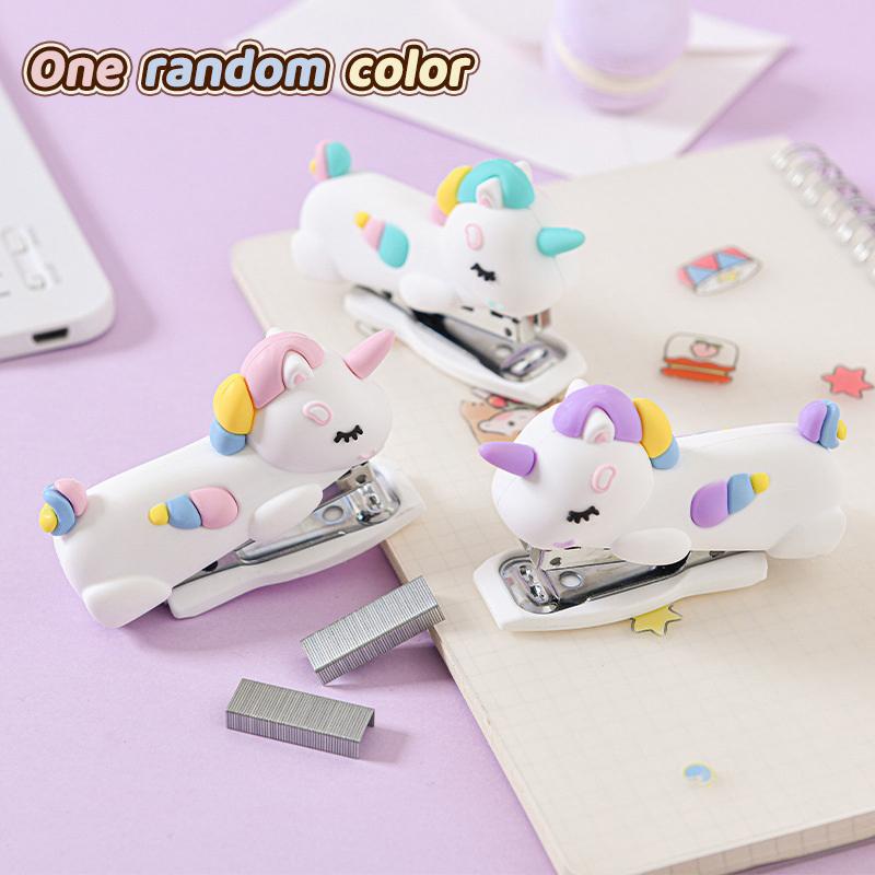 Stylish Mini White Unicorn Stapler, Multifunctional, Suitable For Office And School Supplies, Cute Stationery And Creative Gifts