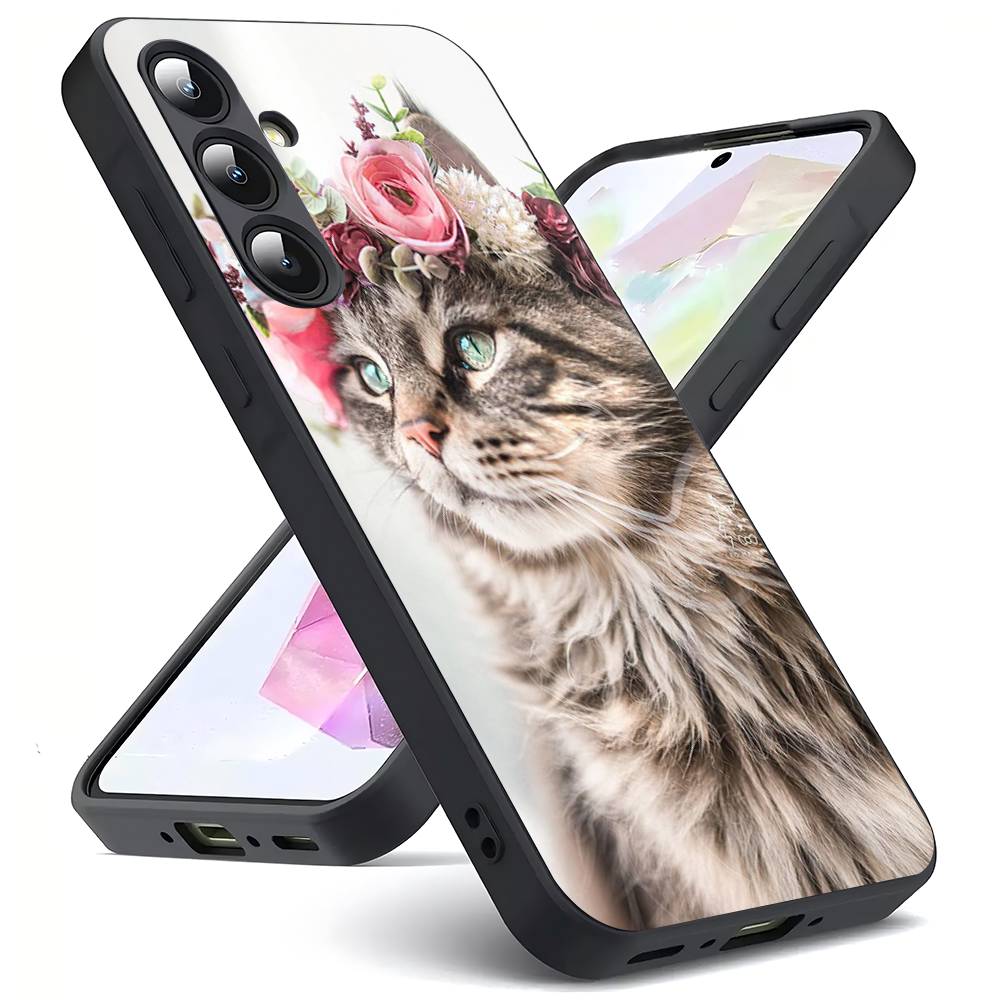 Голова животного в цветах Для Samsung Galaxy S23 S24 S25 Ultra S22 Plus S21 Черный Мягкий Чехол Водонепроницаемый Мягкий Чехол