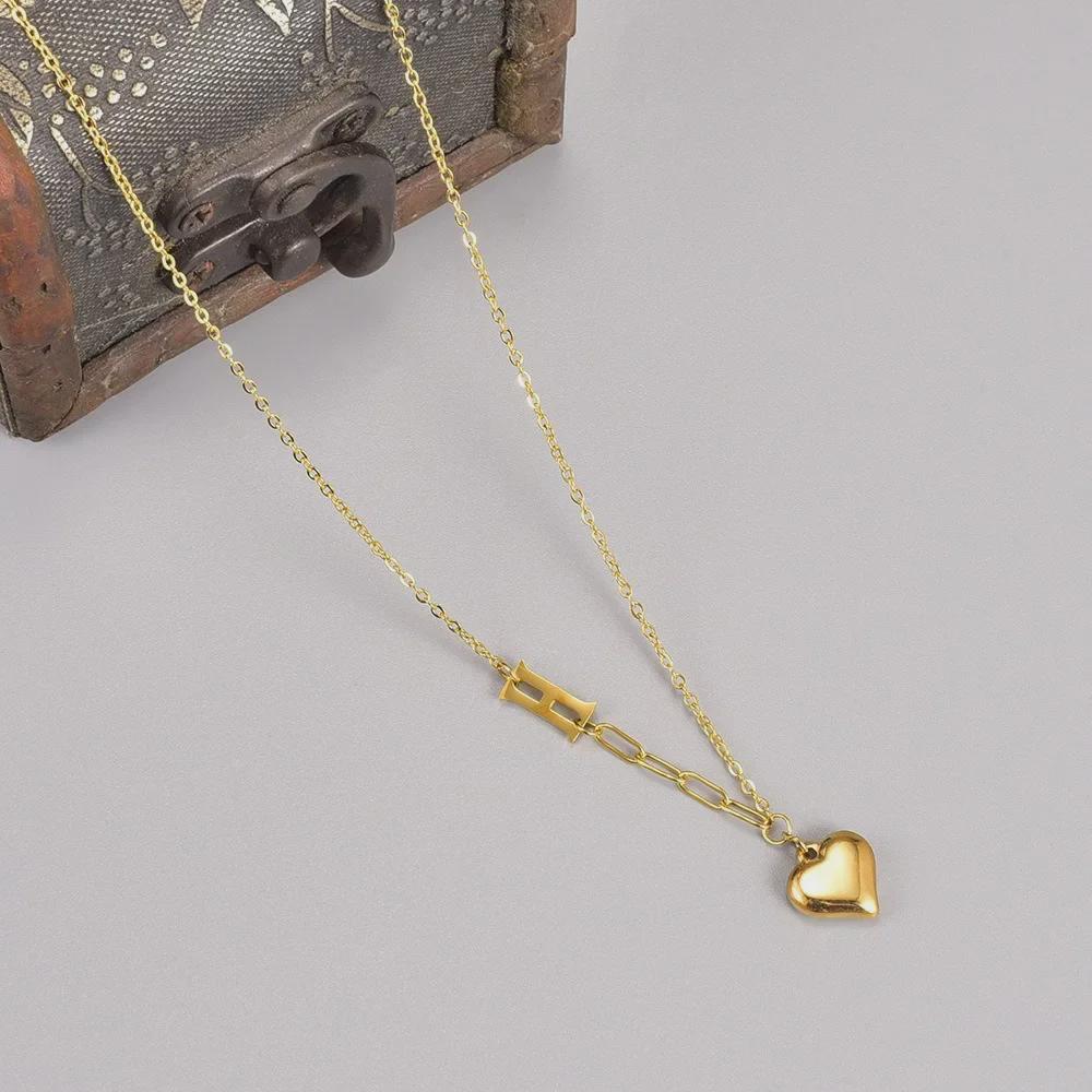 Asymmetric Heart-Shaped 18K Gold Titanium Steel Necklace for Women - Luxury Clavicle Chain