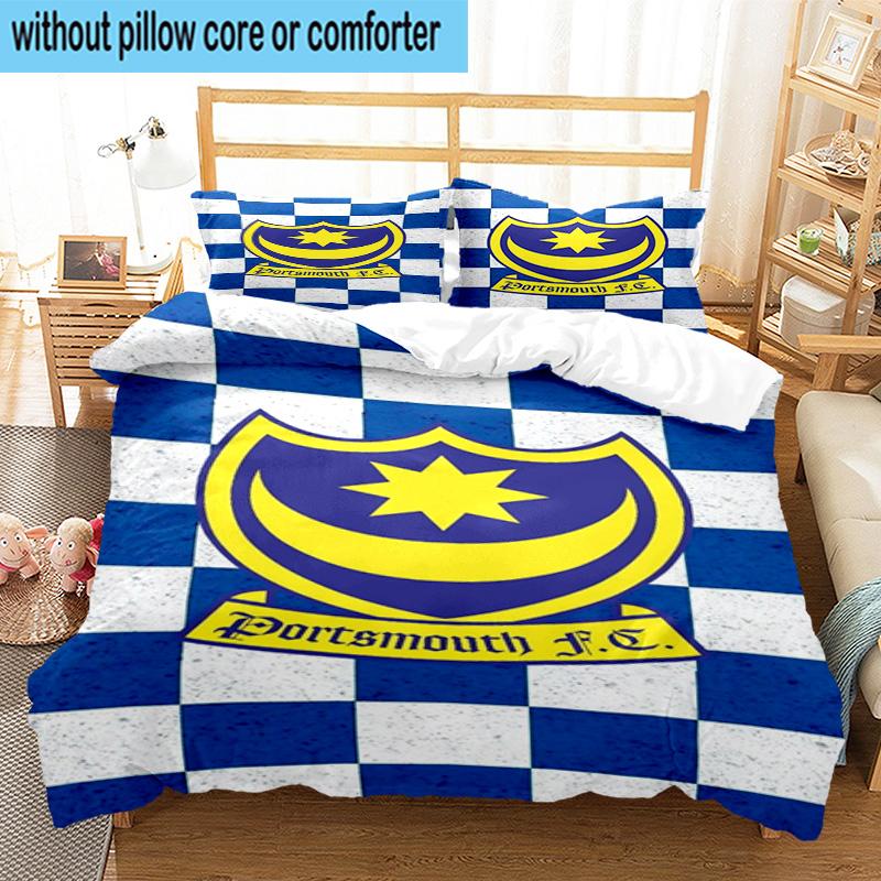 3pcs Portsmouth F.C Printed Bedding Set Duvet Cover Closure Includes 1 Duvet Cover & 2 Pillowcases Bedding Sets Home Decor Gifts