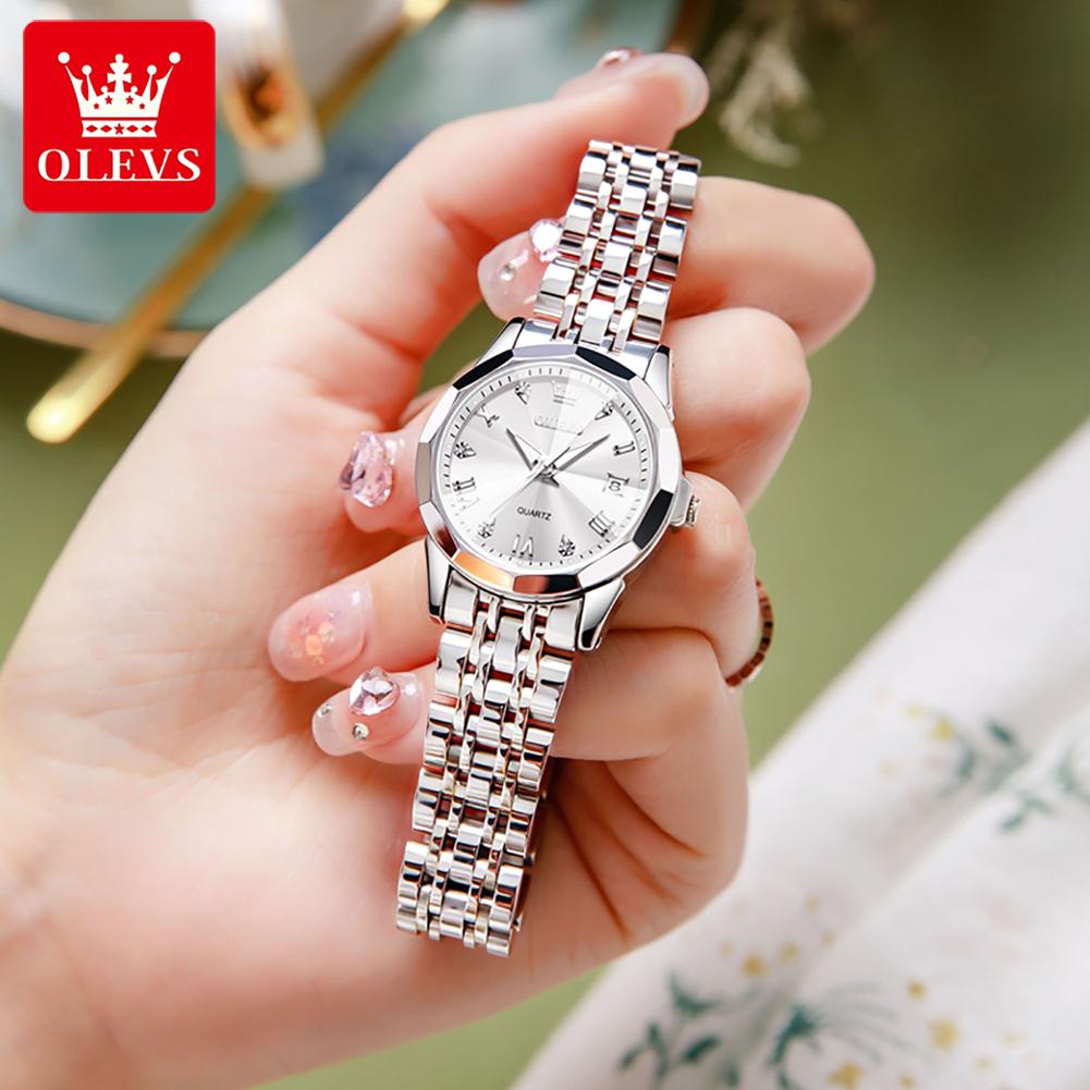 OLEVS 9931 Quartz Women Watch Original Stainless Steel Dual Calendar Luxury Top Brand Waterproof Ladies Watches Jewelry Set