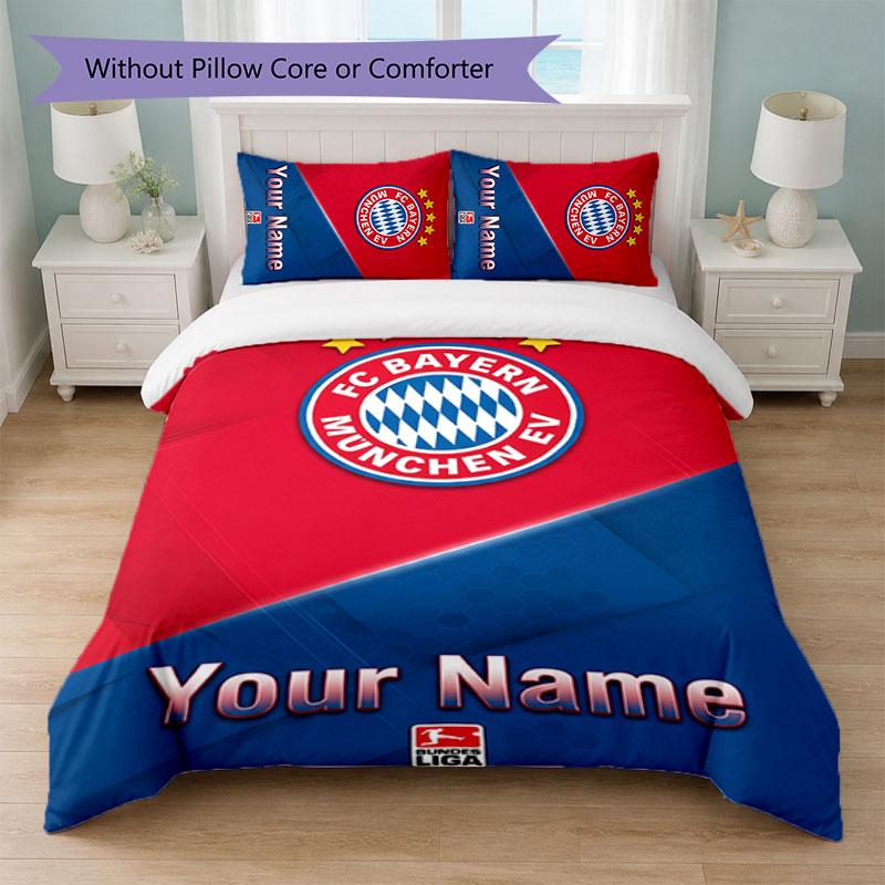 Bayern Munich Custom Name Text Bedding Set 1 Duvet Cover+2 Pillowcases Soccer Logo Personalized Gift For Special Occasion Bedroom Decor