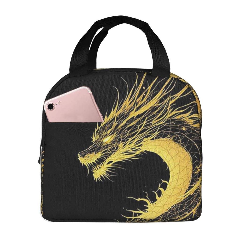 Golden Dragon Pattern Insulated Lunch Bag for Kids School Cooler Thermal Food Box Tote Portable Lunch Boxes Container