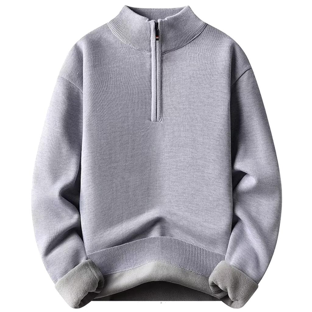 Men's Casual Solid-color Semi-zipper Knitted Sweater, Semi-high-neck Long-sleeved Warm Pullover Sweater