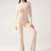 Womens Yoga Set With Zipper Long Sleeve Top Flared Leggings - Stretchy Sportswear Fitness Gym Pilates Winter