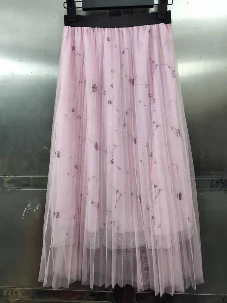 Весенне-летнее новое универсальное плиссированное платье средней длины с вышивкой, корейское издание, сетчатое платье средней длины, женское универсальное тонкое студенческое платье