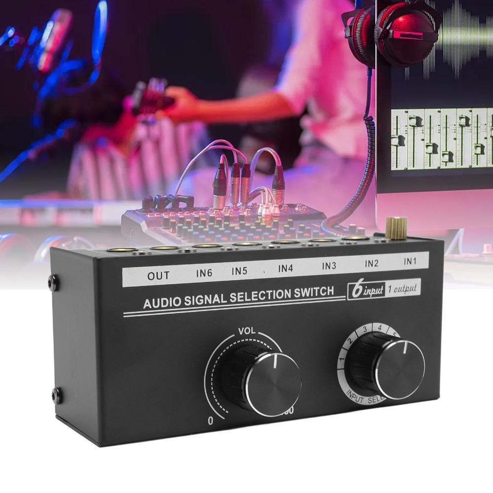 with Volume Control Knob 6 Way Sound Switcher Stereo Audio Switcher for Speaker Subwoofer