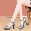 Women's Shoes 2024 Brand Buckle Strap Women's Sandals Fashion Crystal Dress Sandals Women New Round Toe Heeled Sandals Zapatos