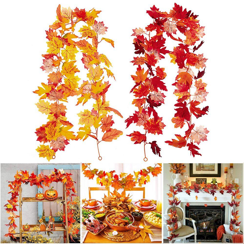 Autumn Color Rattan Lifelike Plant Simulation Maple Leaf Hanging Wreath Fall Maple Leaves Garland