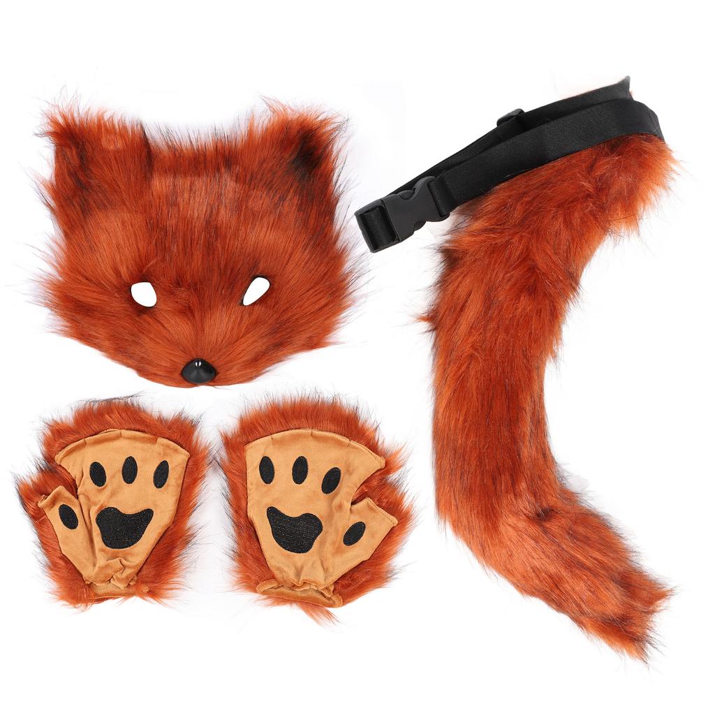 Лисий чехол для лица перчатки хвосты комплект пушистый плюш искусственный мех мягкий приятный для кожи костюм аксессуары животное 