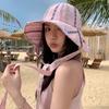 UV Protection Strappy Sun Hat Big Brim Plaid Bucket Cap Breathable Seaside Fisherman Hat Summer