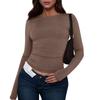 Women's Fashion Solid Colour Round Neck Long Sleeve T-Shirt Top