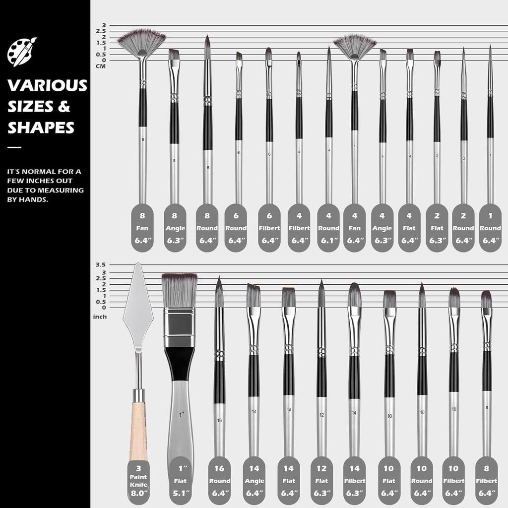 Набор кистей из 24 штук: Холщовый рулон для переноски с серебристо-серыми нейлоновыми ручками для живописи гуашью и акварелью