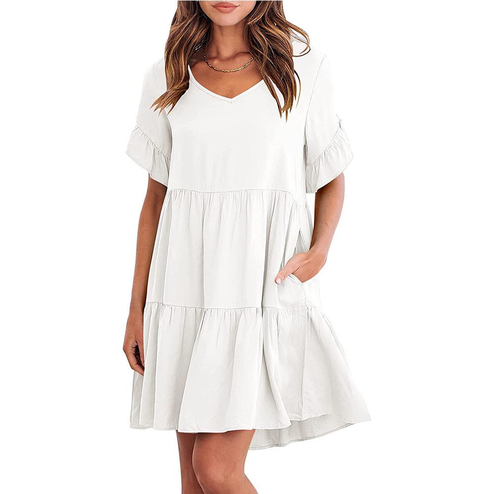 Women's Dress Summer Casual V-Neck Babydoll Pleated Dresses