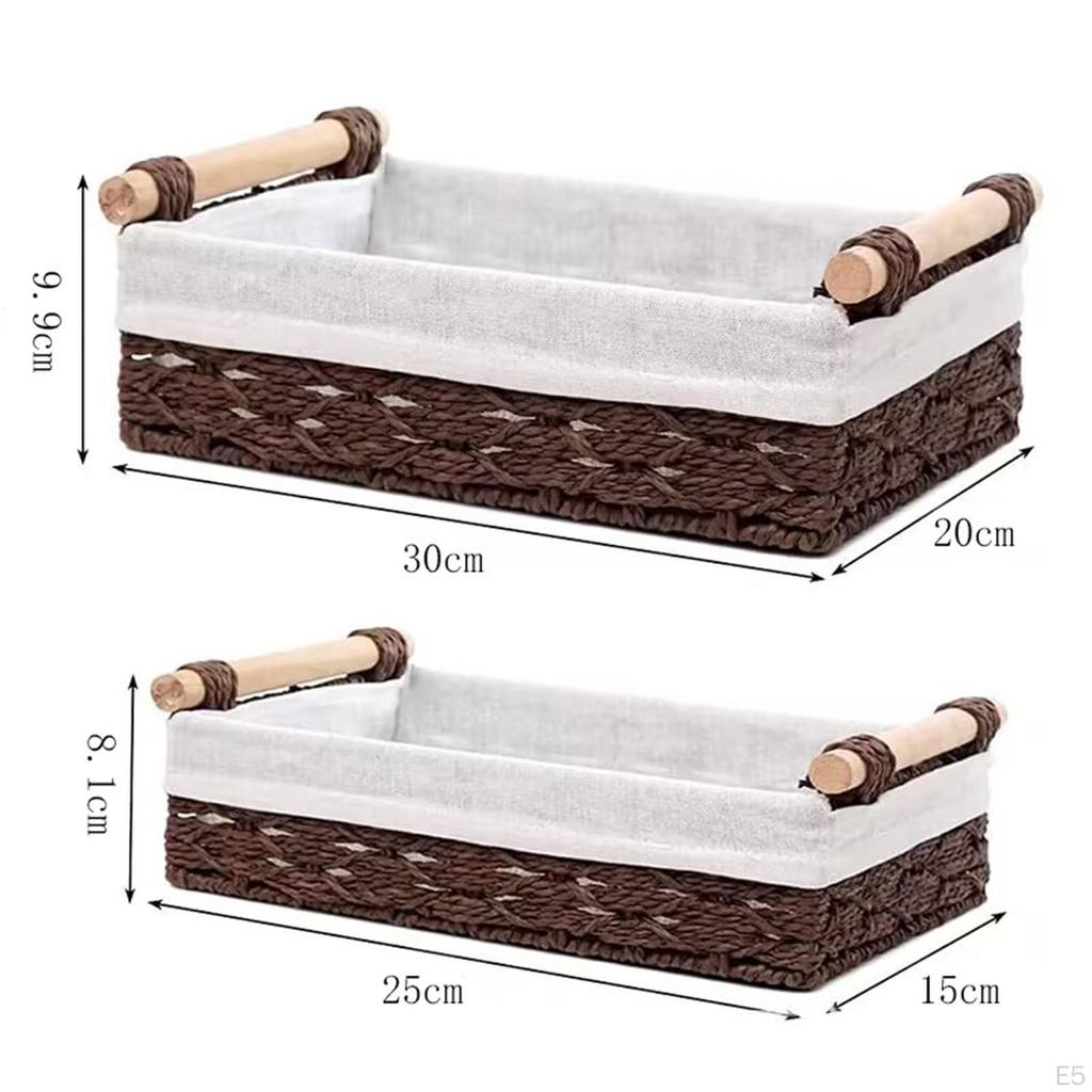 2 Pieces Woven Baskets Hand-Woven Paper Rope Storage Bathroom with Handle Rectangular
