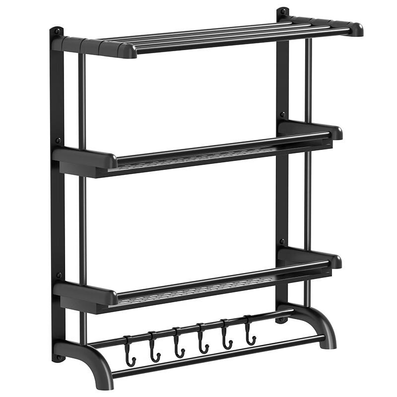 Стильная черная 3-ярусная полка для ванной комнаты с держателем для полотенец