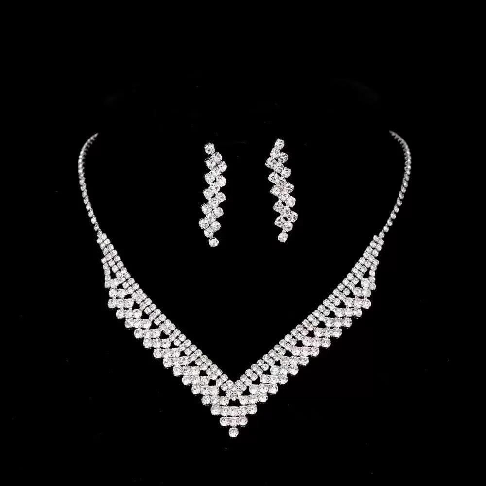 Сверкающее ожерелье с бриллиантами и набор серег для невесты - Элегантные свадебные и вечерние украшения