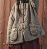 Women Vintage Warm Parkas Stand Ramie Button Coats Autumn Winter Long Sleeve Parkas Pockets Chinese Style Parkas