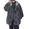 Men's Casual Jacket Hong Kong Style Men's Spring New Style Loose Plaid Jacket Hooded Top Trendy Style