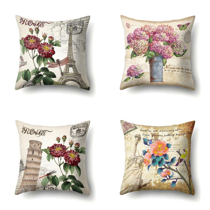 Полиэстеровая наволочка Автомобильная декорация Наволочка с ретро-принтом Чехол для поясничной подушки Чехол для подушки-башни Прикроватный чехол для подушки
