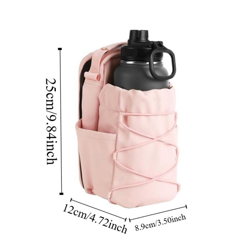 Magnetic Water Bottle Sling Bag Solid Color Multi-Pocket Cup Holder Bag Adjustable Strap Large Capacity Water Bottle Pouch