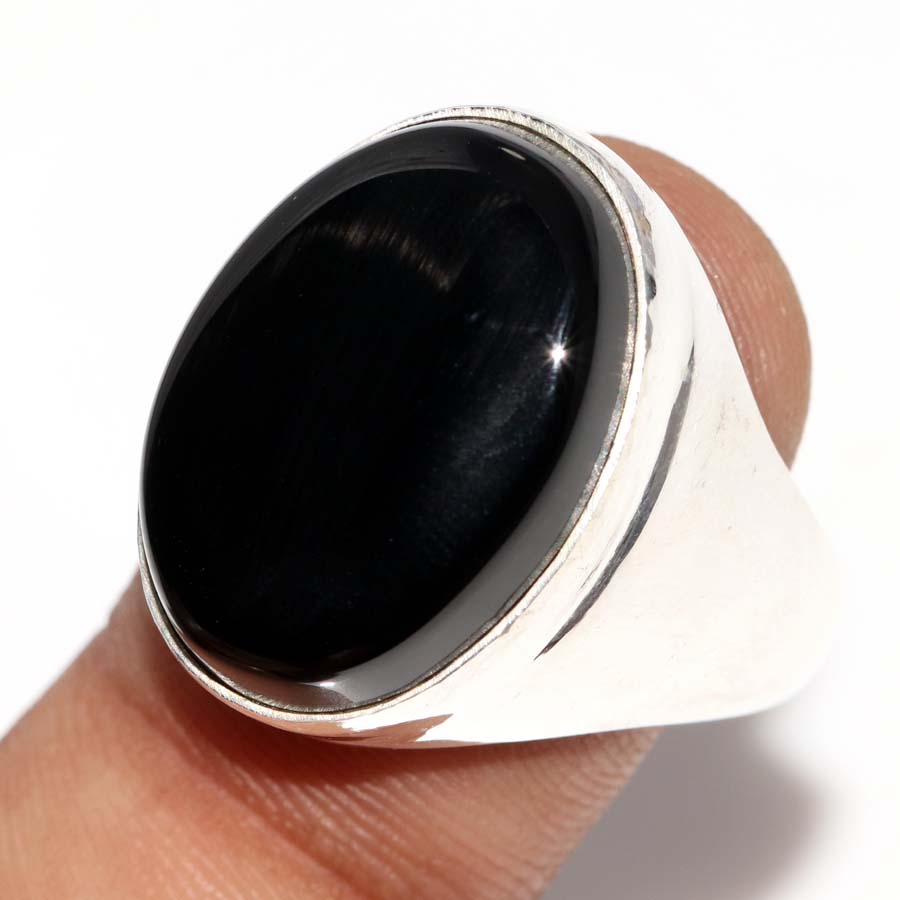 Man'S Black Onyx Fine Finish 925 Silver Plated Ring US 9 Gift For Wife Trendy j5I57