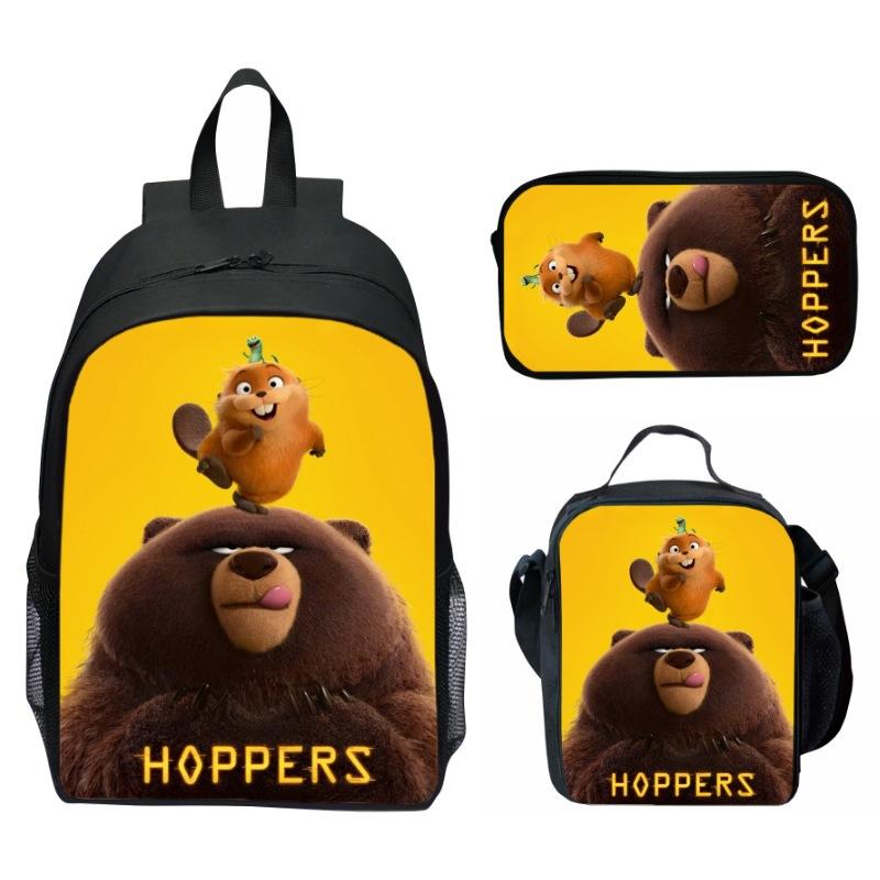 Hoppers Beaver Metamorphosis Print 3-Piece Set School Backpack Lunch Bag Pencil Case Cartoon Student Set