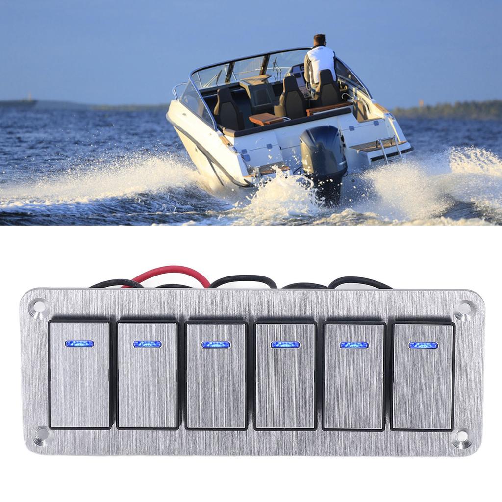 Панель тумблеров 6 клавиш Водонепроницаемые 5-контактные переключатели Вкл/Выкл для автомобиля 12В-24В Синяя светодиодная подсветка