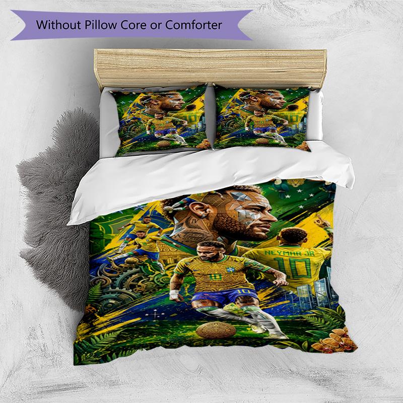 3pcs Duvet Cover Set (1*Duvet Cover + 2*Pillowcase, Without Core), Neymar Jr Print Bedding Set, Bedroom Decor, All‑Season, Birthday Gift