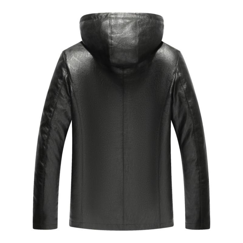 Мужское кожаное пальто с капюшоном, утолщенное бархатом, короткая зимняя куртка для взрослых, красивая короткая куртка для папы