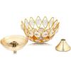 Decor Metal Crystal Lotus Shape Golden Color Brass Diya- Unique Design, Home Decorative Oil Lamp for Puja Set of 6