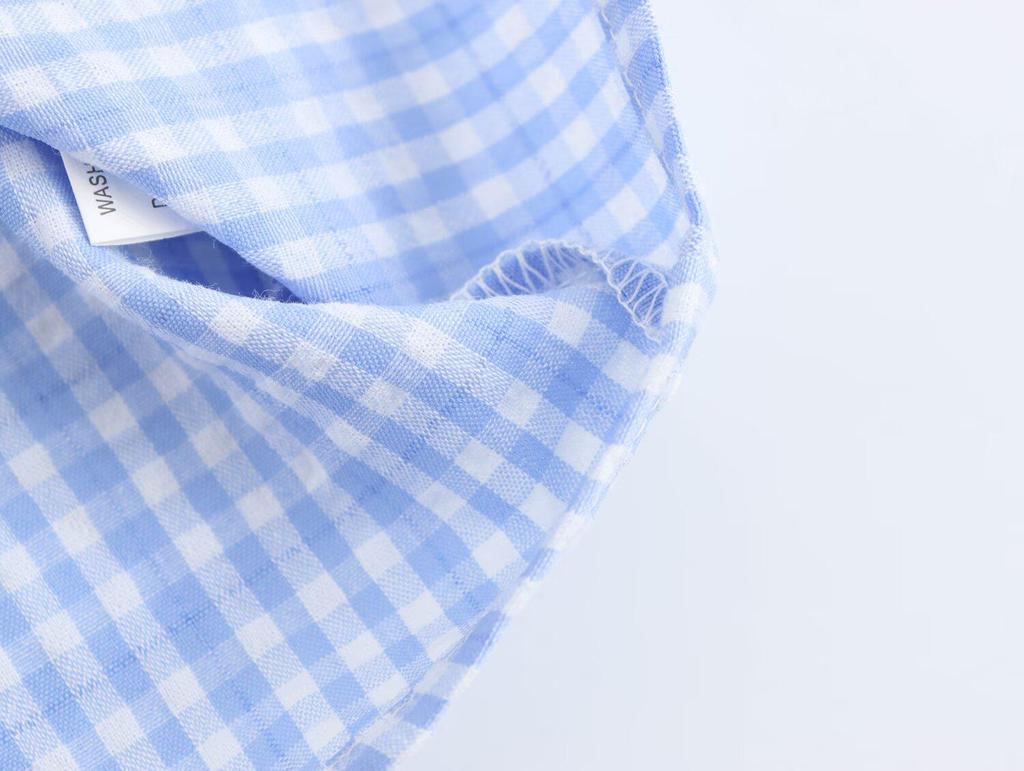 Spring 2025 Women's European & American Plaid Tie-Up Peter Pan Collar Shirt