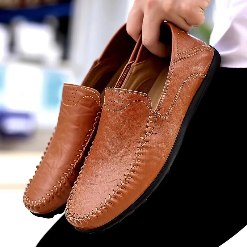 Обувь в горошек, мужские кожаные туфли для вождения с мягкой подошвой, мужская повседневная обувь, мужская обувь в горошек на плоской подошве